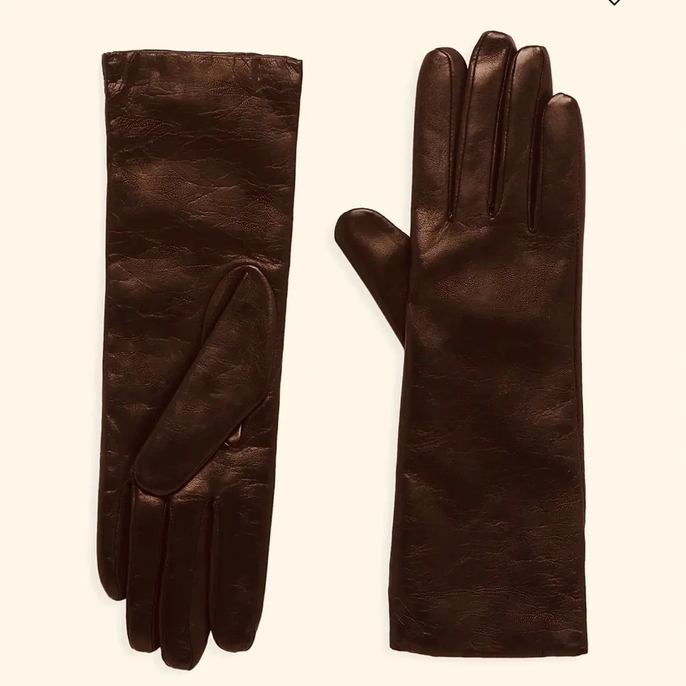 SAKS FIFTH AVENUE  Silk-Lined Leather Gloves, dark brown